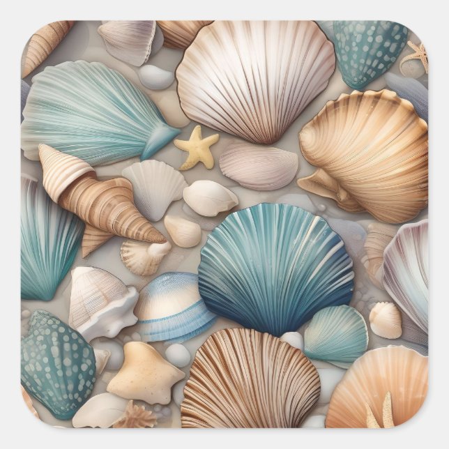 Collection of seashells square sticker (Front)