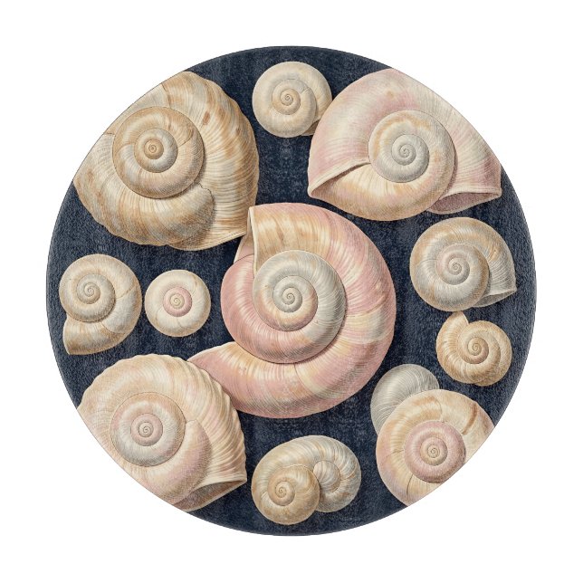Collection of Spiral Seashells Beige Pink Nautical Cutting Board (Front)