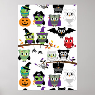 Collection Of Spooky Halloween Owls Poster