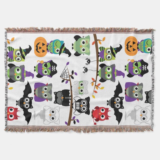 Collection Of Spooky Halloween Owls Throw Blanket (Front)
