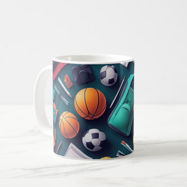 collection of various sports equipment coffee mug (Front Left)