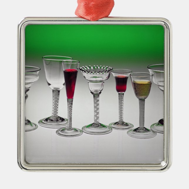 Collection of wine glasses with twist stems metal tree decoration (Front)