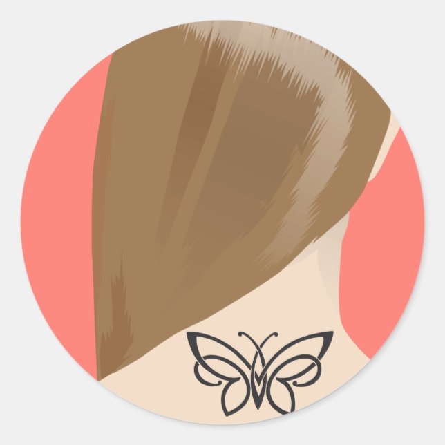Collection Of Woman Neck Tattoo Art Print, No 2/10 Classic Round Sticker (Front)