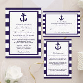 The Nautical Anchor Navy Stripe Wedding Collection RSVP Card
