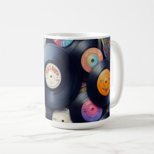 Collection Vinyl Record Pattern 80s Retro Spectrum Coffee Mug (Front Right)