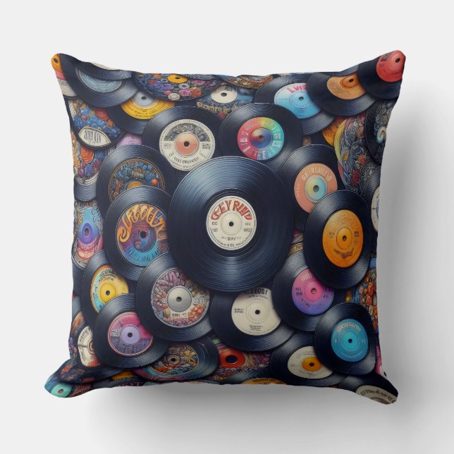 Collection Vinyl Record Pattern 80s Retro Spectrum Cushion (Front)