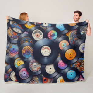 Collection Vinyl Record Pattern 80s Retro Spectrum Fleece Blanket
