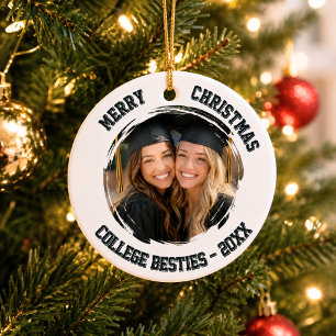 College Besties photo black white Ceramic Tree Decoration