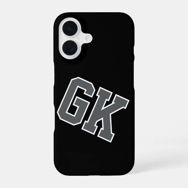 College Black Grey White Varsity Monogram Initials iPhone 16 Case (Back)