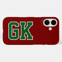 College Burgundy Green Varsity Monogram Initials