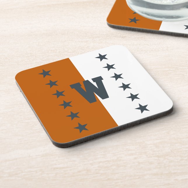 College Colours Burnt Orange, Dark Grey & White Coaster (Left Side)