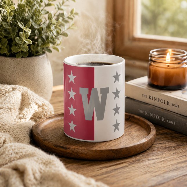 College Colours Crimson Red & White Monogram Coffee Mug (Creator Uploaded)