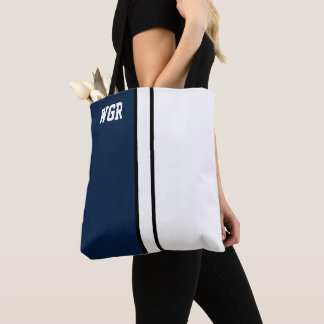 College Colours Dark Blue & White Monogram  Tote Bag