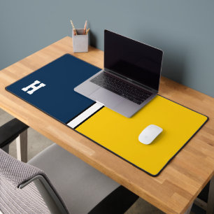 College Colours Navy Blue & Maize Yellow Monogram Desk Mat