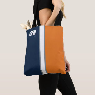 College Colours Navy Blue & Orange Monogram Tote Bag