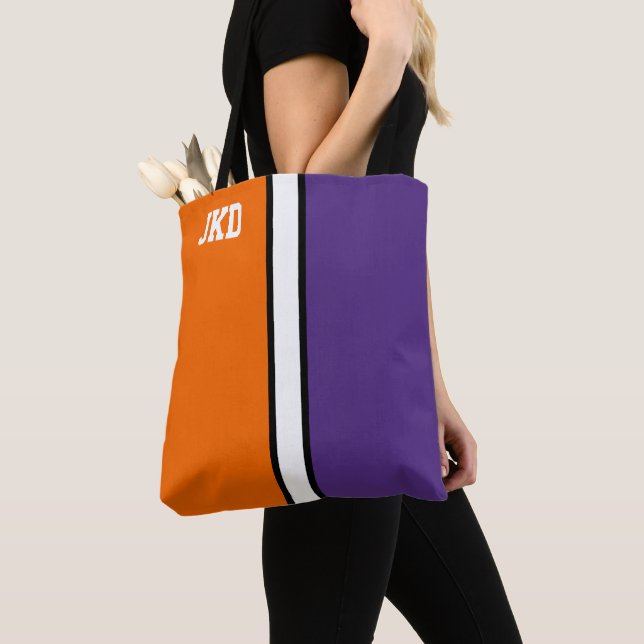 College Colours Orange & Purple Monogram  Tote Bag (Close Up)