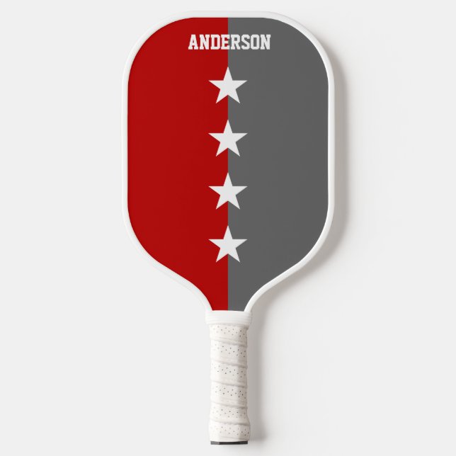 College Colours Red & Grey Monogram Pickleball Paddle (Front)