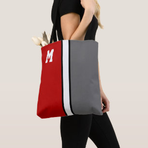 College Colours Red & Grey Monogram  Tote Bag