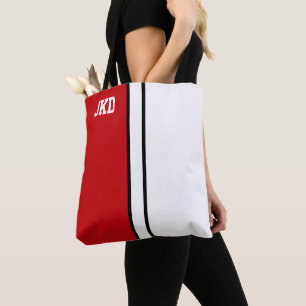 College Colours Red & White Monogram  Tote Bag