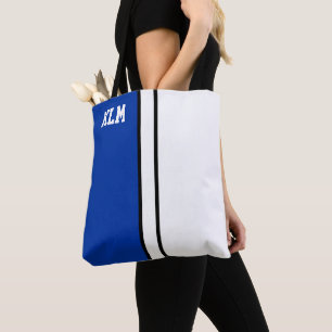 College Colours Royal Blue & White Monogram  Tote Bag