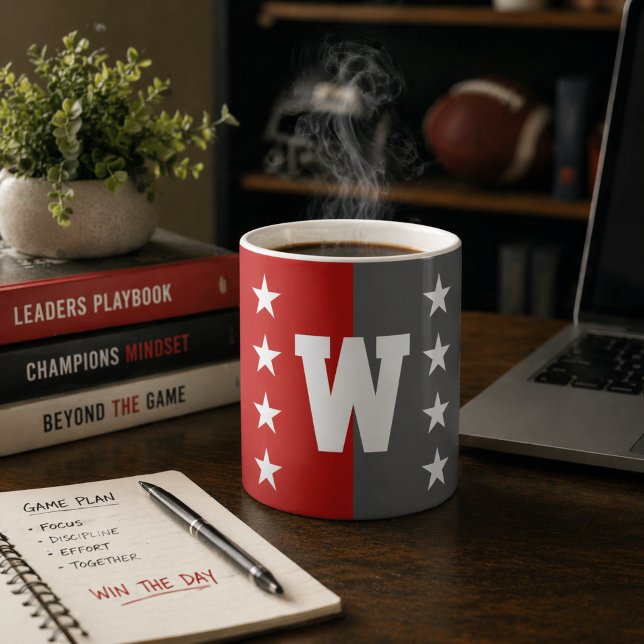 College Colours Scarlet Red & Dark Grey Monogram Coffee Mug (Creator Uploaded)