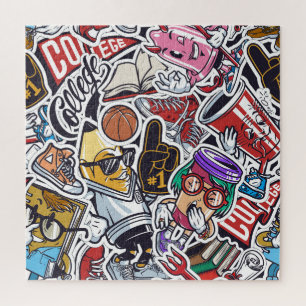 College Fun, Colourful Vintage Pattern Jigsaw Puzzle