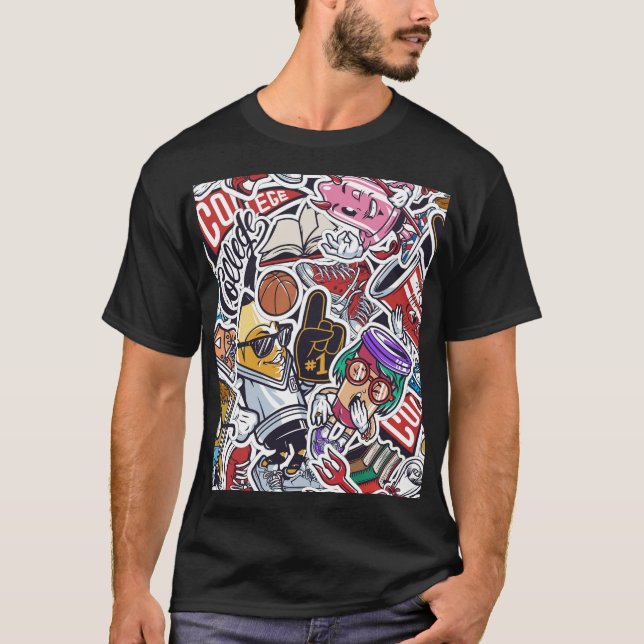 College Fun, Colourful Vintage Pattern T-Shirt (Front)