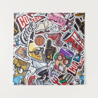 College Fun, Colourful Vintage Pattern Tapestry