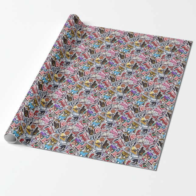 College Fun, Colourful Vintage Pattern Wrapping Paper (Unrolled)