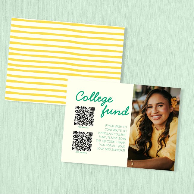 College Fund 2 QR Code Gift Photo Yellow & Green Enclosure Card (College Fund 2 QR Code Gift Photo Yellow & Green Enclosure Card)