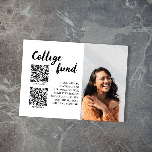 College Fund 2 QR Code Photo Black & White Grad Enclosure Card