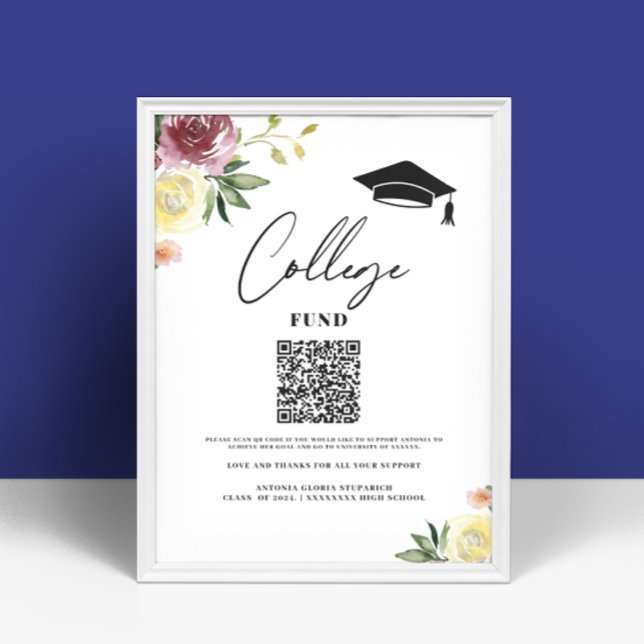 College fund floral graduation sign printable sign (Creator Uploaded)
