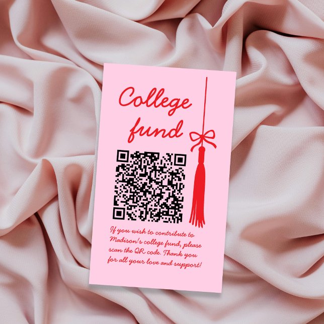 College Fund Pink & Red Gift Qr Code Graduation Enclosure Card (College Fund Pink & Red Gift Qr Code Graduation Enclosure Card)