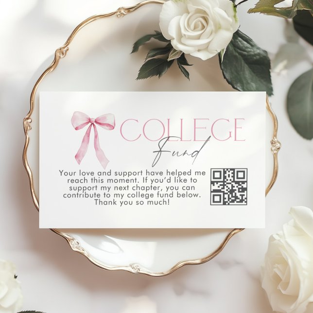 College Fund Qr Code Graduation Pink Bow Enclosure Card (Creator Uploaded)
