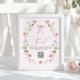 College Fund Qr Code Graduation Pink Bow Poster