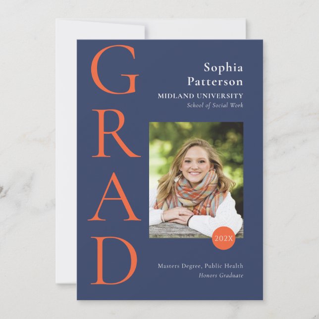 College Graduate Photo Blue & Orange Announcement (Front)