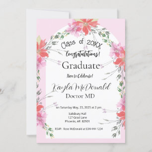 College Graduation Party Elegant Arch Pink Flowers Invitation