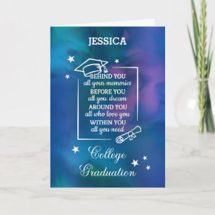 College Graduation Quote Blue Watercolor Card