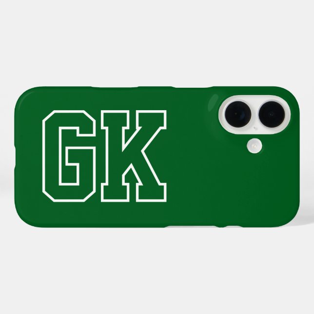 College Green White Varsity Monogram Initials Case-Mate iPhone Case (Back (Horizontal))