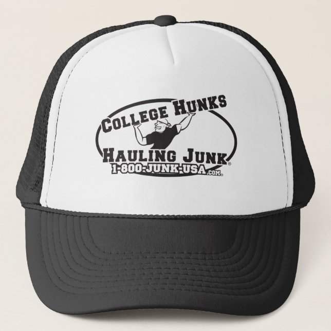 College Hunks Hauling Junk Black and White Trucker Hat (Front)