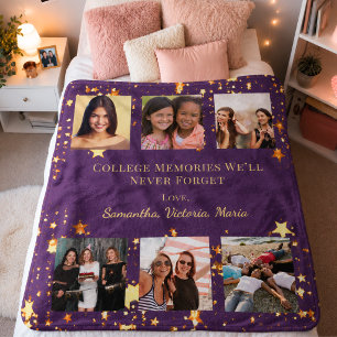 College memories photo collage purple gold friends fleece blanket