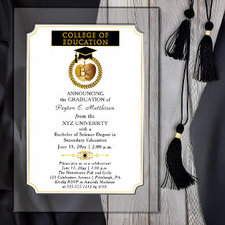 College of Education Degree Gold Apple Graduation Acrylic Invitations