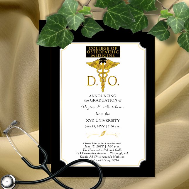 College of Osteopathic Medicine DO Physician Grad  Invitation (Elegant College of Osteopathic Medicine "D.O." Physician Graduation Invitation - Print | Download)