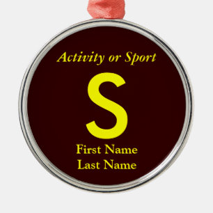 College or High School Varsity Letter Keepsake Metal Tree Decoration