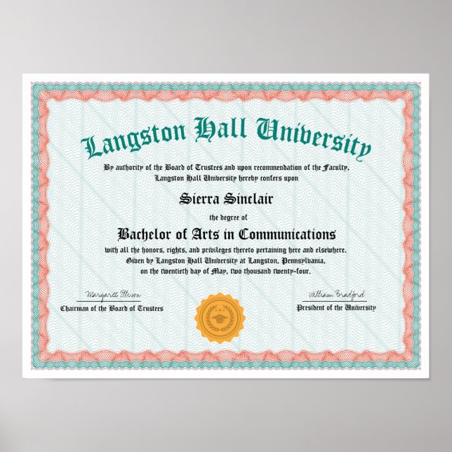 College or University Diploma Replica Poster (Front)