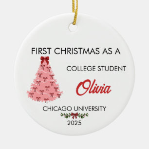 College Ornament, Custom Name & University Ceramic Tree Decoration