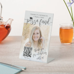College Pizza Fund Graduation QR Code & Photo Pedestal Sign