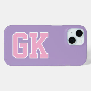 College Purple Pink Varsity Monogram Initials iPhone 15 Case