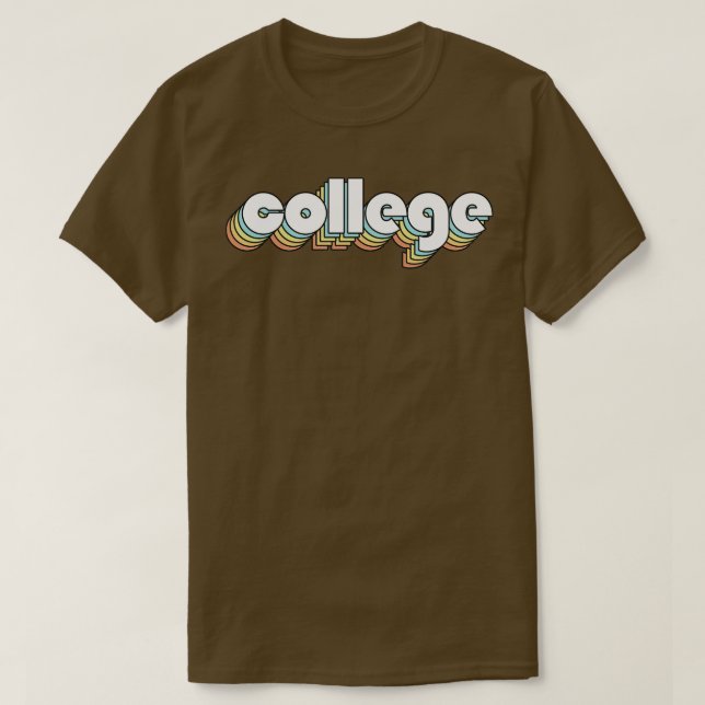 College Retro Rainbow Typography Faded Style T-Shirt (Design Front)