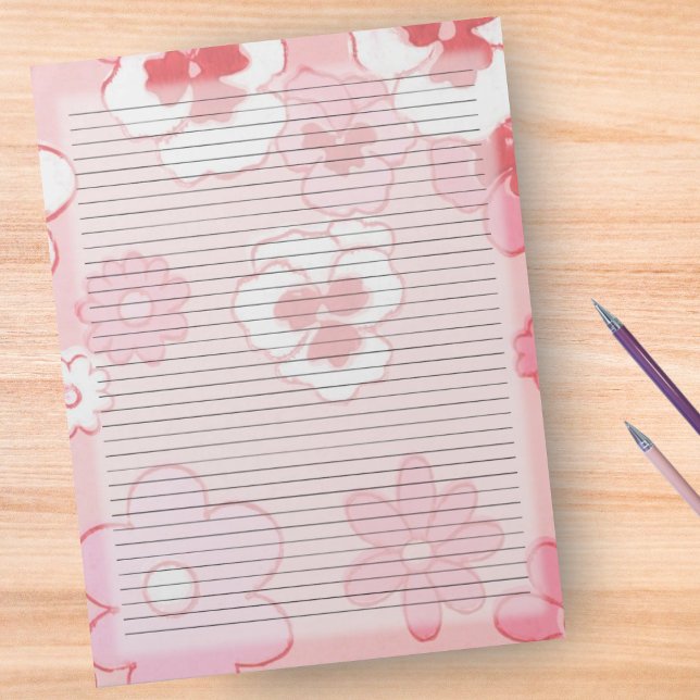 College Ruled Retro Pink Mid Century 60s Floral Notepad (Creator Uploaded)
